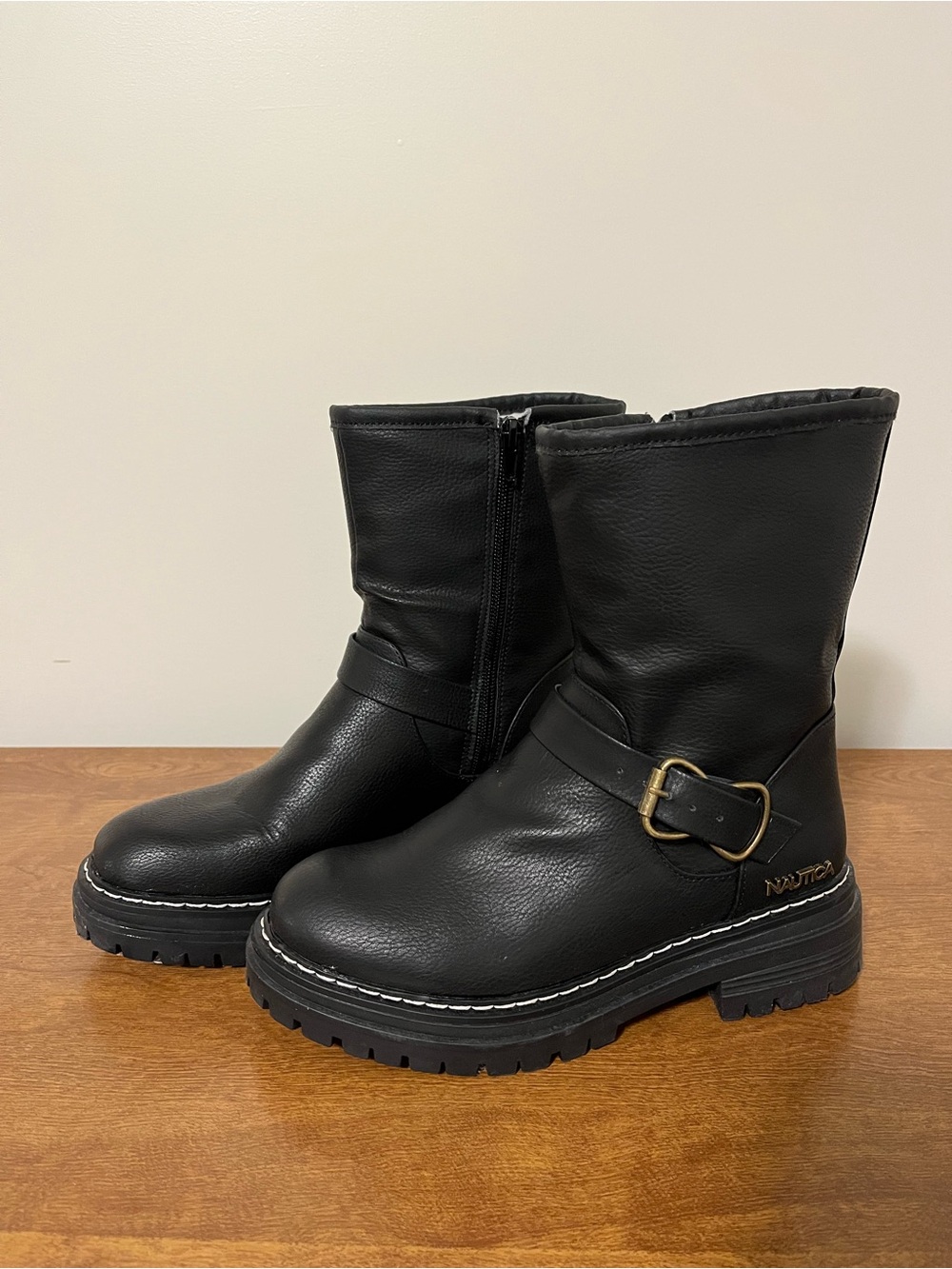 Nautica Black Mid-Calf Buckle Moto Boots